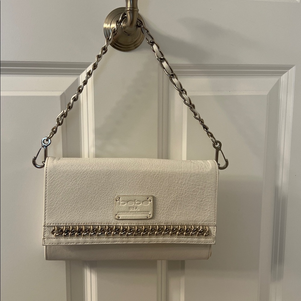 Bebe Cream Leather Chain Crossbody Bag